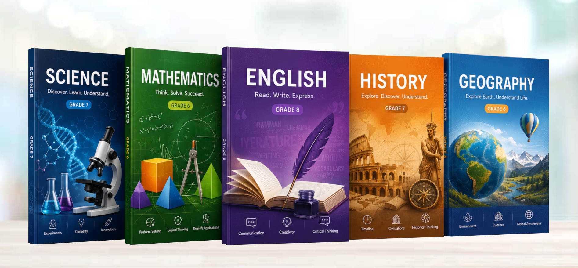 Educational textbook cover design services for school subjects